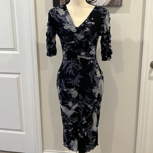 White House Black Market Shirred Mesh Midi Dress - Picture 4 of 12